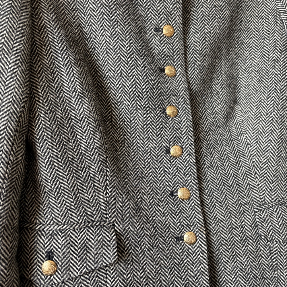 Chaps Women's Herringbone Blazer with Gold Buttons, Military Inspired - Picture 3 of 5